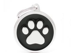 Hundemarke Kreis & Pfote schwarz groß mit Gravur