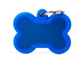 Hundemarke Knochen Alu blau gummiert mit Gravur