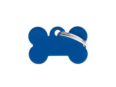 Hundemarke Knochen Alu blau klein mit Gravur