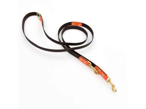 Captain’s Biothane verstellbare Hundeleine Fundstück Dunkelbraun/Neonorange 9mm/200cm Messing Bolzenkarabiner klein Nieten