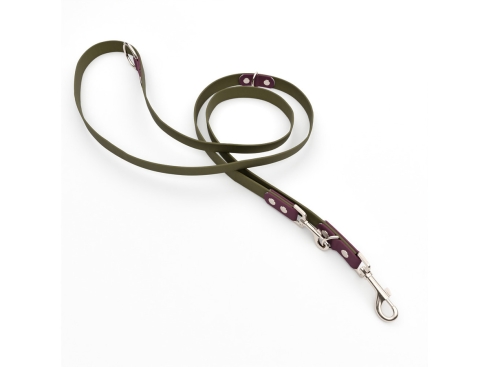 Captain’s Biothane verstellbare Hundeleine Fundstück Oliv/Berry 9mm/250cm Chrom-Nickel Schrauben