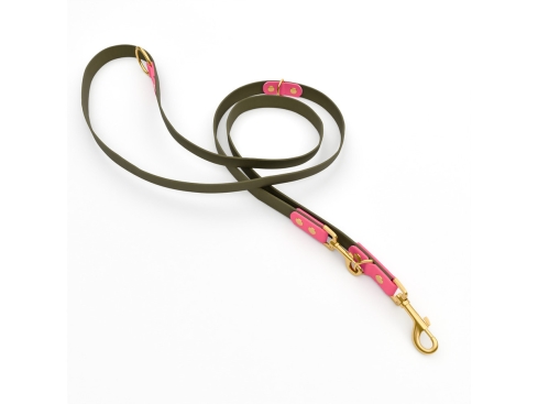 Captain’s Biothane verstellbare Hundeleine Fundstück Oliv/Pink 16mm/300cm Messing Schrauben