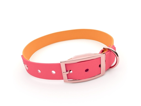 captns Biothane Hundehalsband Fundstück Cantaloupe/Neonpink 25mm/26-34cm Rosegold Schrauben