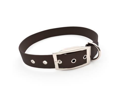 captns Biothane Hundehalsband Fundstück Espresso 25mm/28-36cm Chrom-Nickel Schrauben Ösen