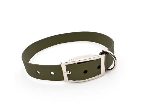 captns Biothane Hundehalsband Fundstück Oliv 25mm/26-34cm Chrom-Nickel Nieten