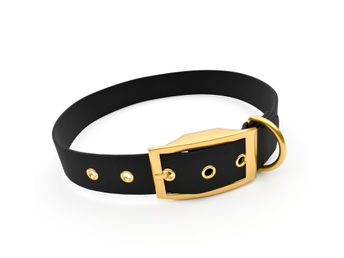 captns Biothane Hundehalsband Fundstück Schwarz 19mm/36-44cm Messing Nieten Ösen