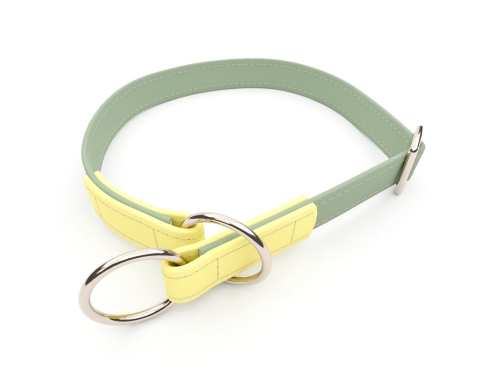 captns Biothane Zugstopp-Hundehalsband Fundstück Sage/Buttercup 25mm/49-55cm Chrom-Nickel Ziernaht sand