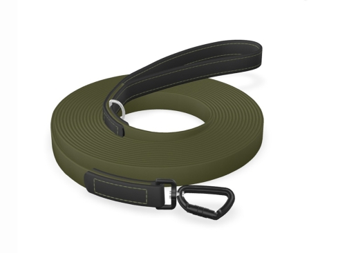 captns Biothane Schleppleine Einzelstück Oliv/Schwarz 16mm/5m Handschlaufe mit Ring Naht Sicherheitskarabiner schwarz
