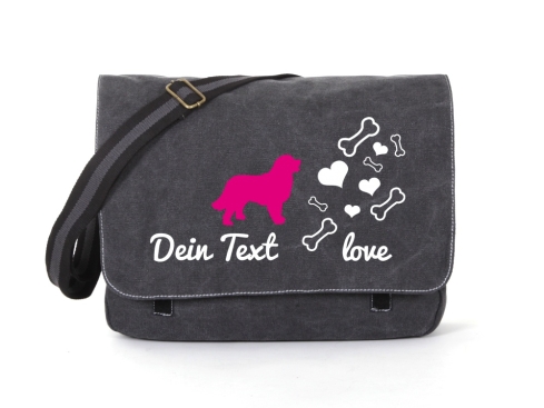 Berner Sennenhund Canvas Tasche schwarz Bones & Hearts