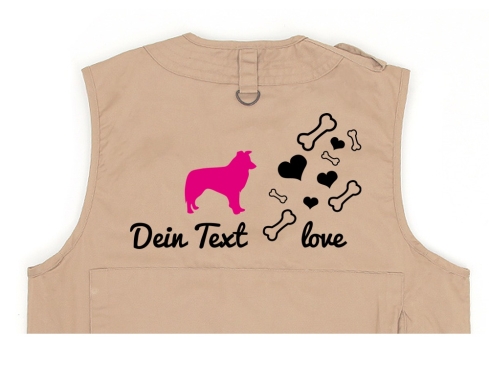 Border Collie Hundesport Weste khaki Bones & Hearts