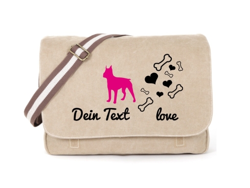 Boston Terrier Canvas Tasche sahara Bones & Hearts