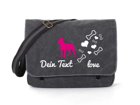 Boston Terrier Canvas Tasche schwarz Bones & Hearts