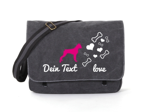 Boxer Canvas Tasche schwarz Bones & Hearts