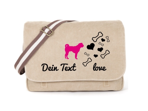 Bullmastiff Canvas Tasche sahara Bones & Hearts