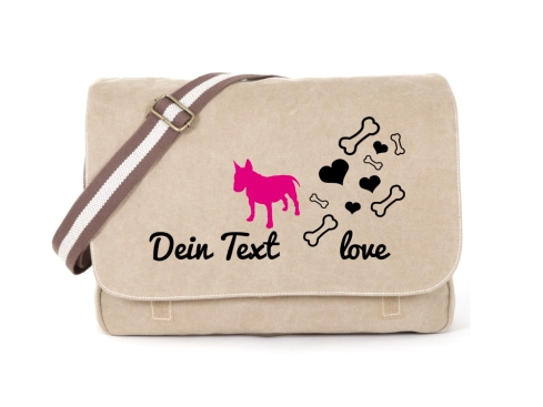 Bullterrier Canvas Tasche sahara Bones & Hearts