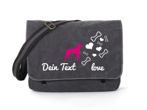 Deutsche Dogge Canvas Tasche schwarz Bones & Hearts