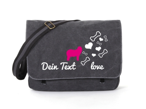 Neufundländer Canvas Tasche schwarz Bones & Hearts