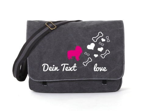 Spaniel Canvas Tasche schwarz Bones & Hearts