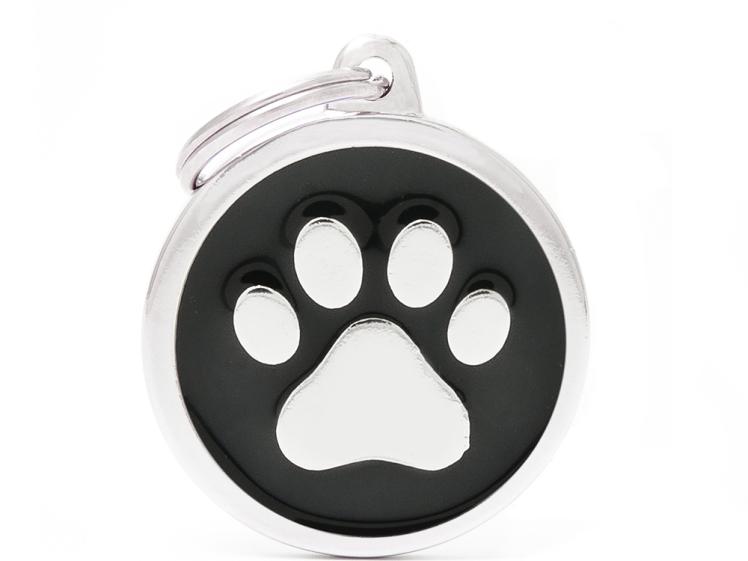 Hundemarke Kreis & Pfote schwarz groß mit Gravur 1
