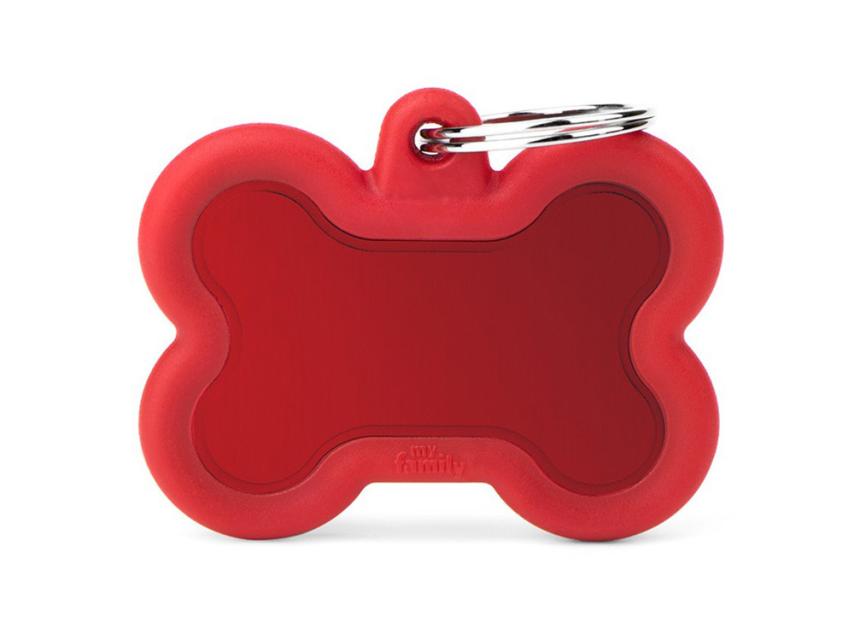 Hundemarke Knochen Alu rot gummiert mit Gravur 1