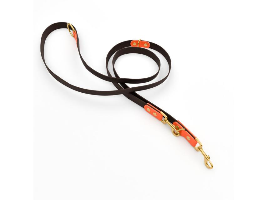 Captain’s Biothane verstellbare Hundeleine Fundstück Dunkelbraun/Neonorange 9mm/200cm Messing Bolzenkarabiner klein Nieten 1