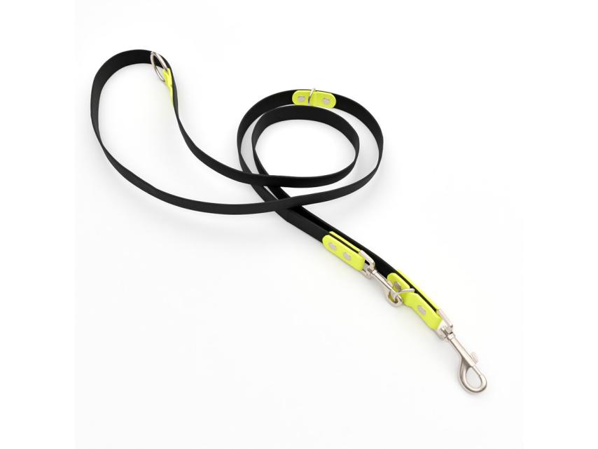 Captain’s Biothane verstellbare Hundeleine Fundstück Schwarz/Neongelb 13mm/250cm Edelstahl Nieten 1
