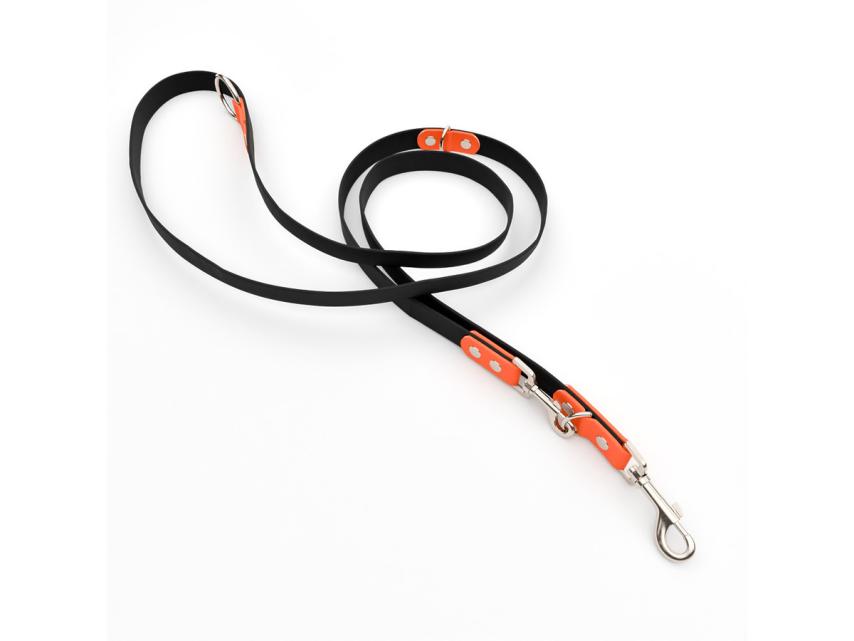 Captain’s Biothane verstellbare Hundeleine Fundstück Schwarz/Neonorange 16mm/200cm Chrom-Nickel Schrauben 1