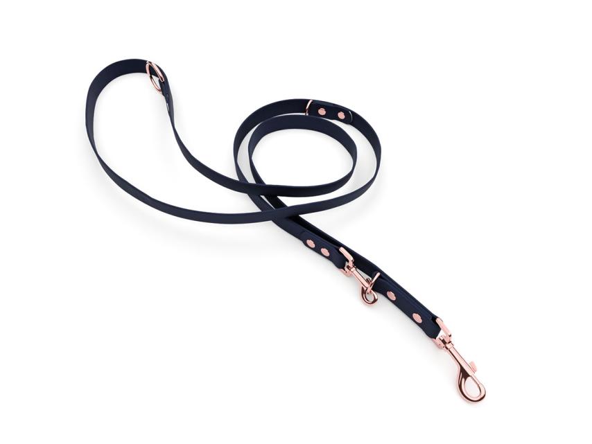 captns Biothane verstellbare Hundeleine Fundstück Marine 9mm/200cm Rosegold Schrauben 1