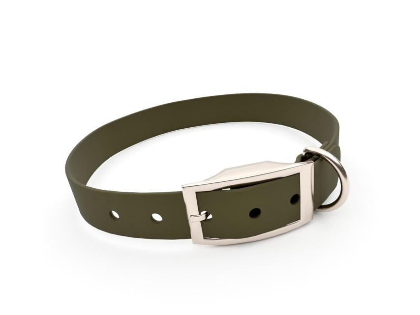 captns Biothane Hundehalsband Fundstück Oliv 25mm/33-41cm Chrom-Nickel Nieten 1