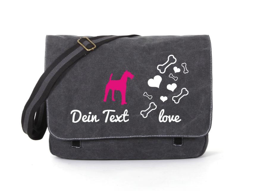 Airedale Canvas Tasche schwarz Bones & Hearts 1