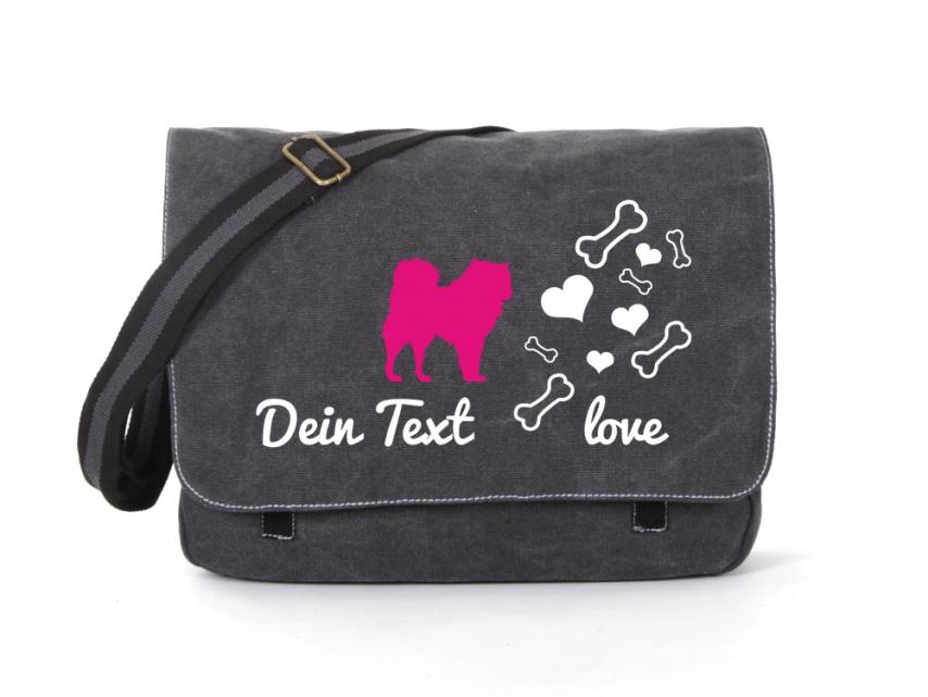 Akita Canvas Tasche schwarz Bones & Hearts 1