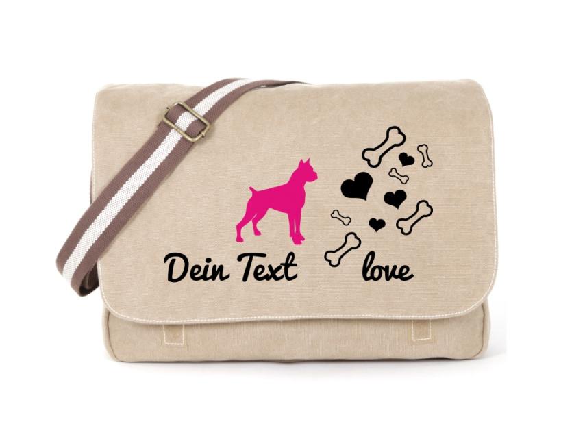 American Staffordshire Terrier Canvas Tasche sahara Bones & Hearts 1