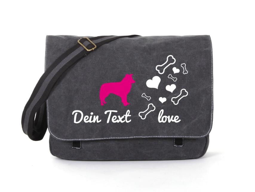 Border Collie Canvas Tasche schwarz Bones & Hearts 1