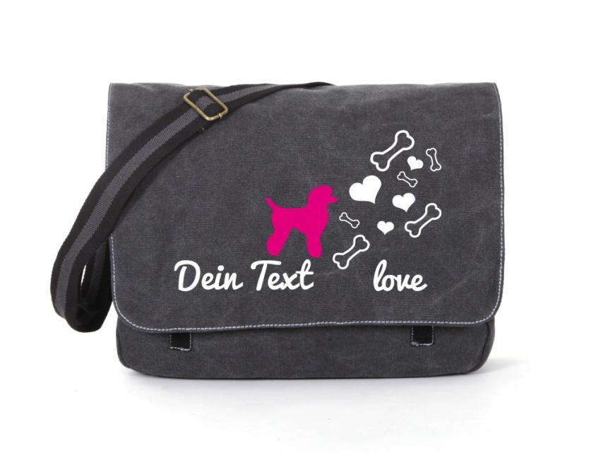 Pudel Canvas Tasche schwarz Bones & Hearts 1