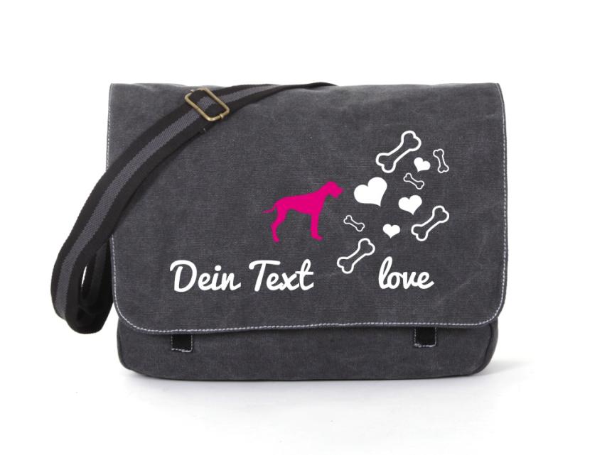 Rhodesian Ridgeback Canvas Tasche schwarz Bones & Hearts 1