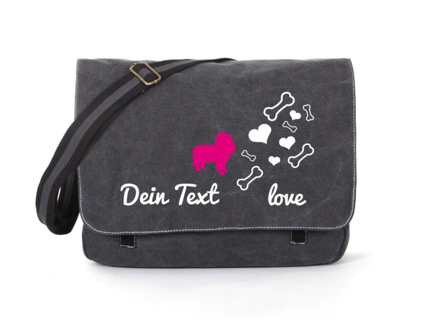 Spaniel Canvas Tasche schwarz Bones & Hearts 1