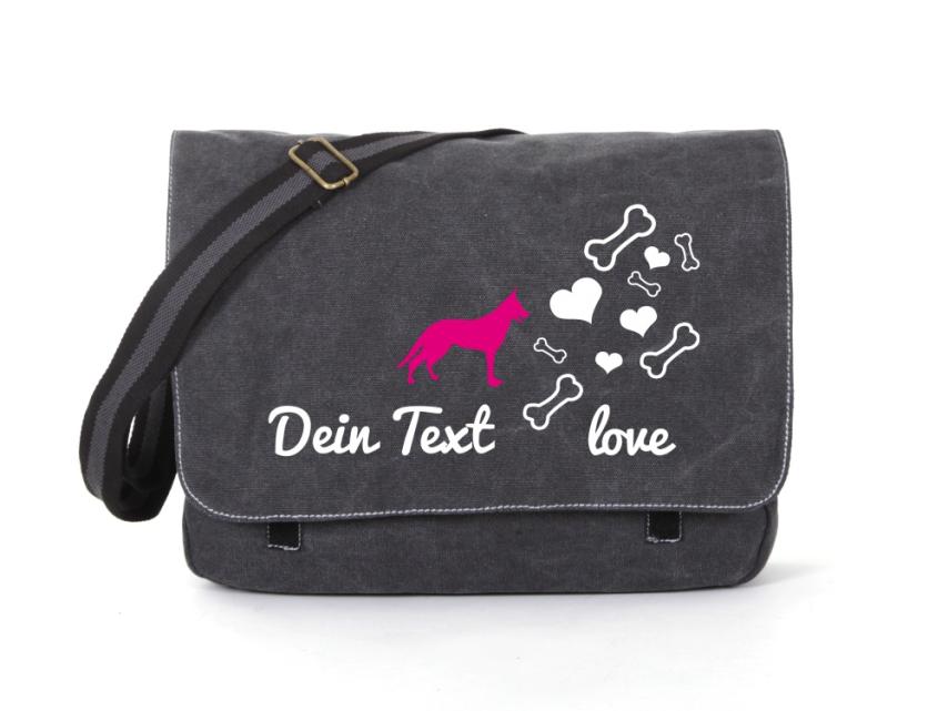 Wolfshund Canvas Tasche schwarz Bones & Hearts 1