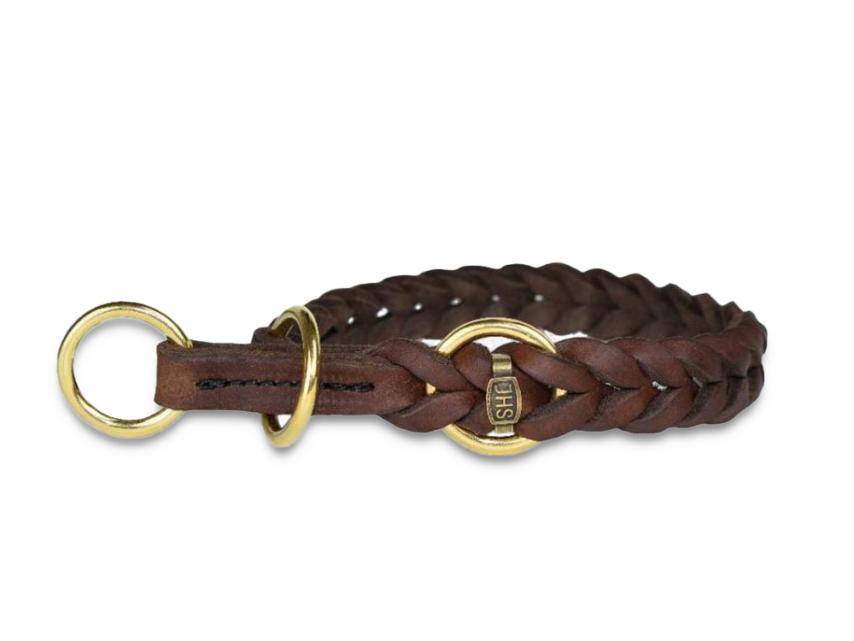 Relaxoo Fettleder Zugstopp-Halsband geflochten Messing Just Hundesport Edition 4 1