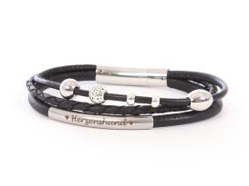 Handgearbeitetes Lederarmband Herzenshund mit Schmuckperlen Schwarz 3