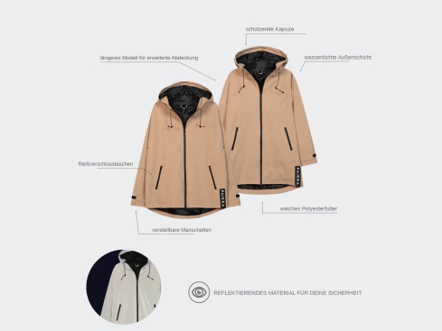 Paikka Visibility Damen Regenmantel lite Taupe  reflektierend